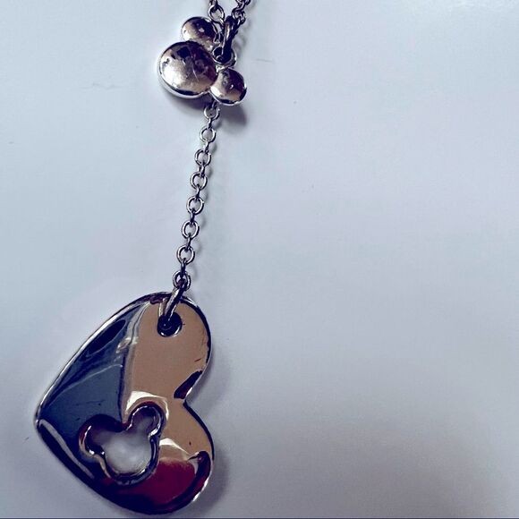 Mickey Mouse Heart SAQ Stamped Slide Drop Lariat Silver Tone Necklace - Picture 6 of 7